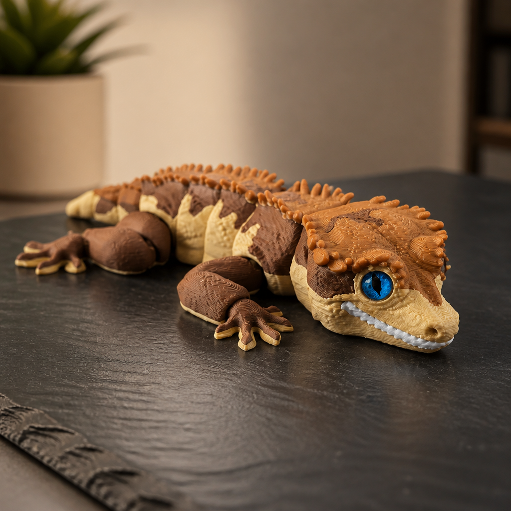 Crested Gecko - Realistic 3D Printed Articulated Reptile with Glass Eyes