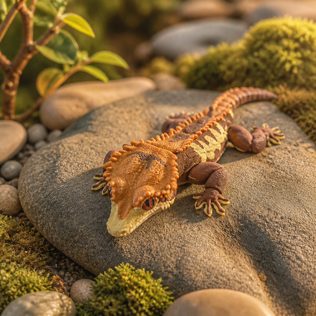 Crested Gecko - Realistic 3D Printed Articulated Reptile with Glass Eyes