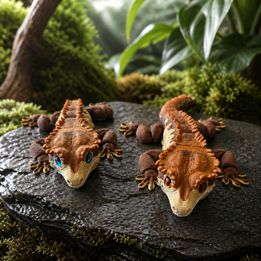 Crested Gecko - Realistic 3D Printed Articulated Reptile with Glass Eyes